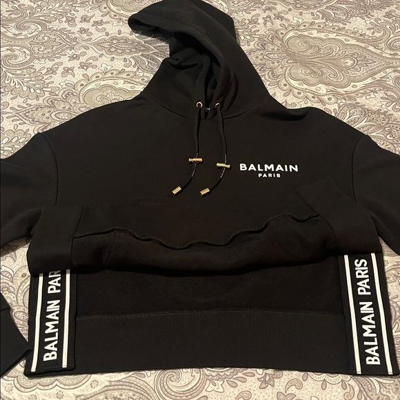 Balmain Black Cropped Hoodie - Picture 4 of 10